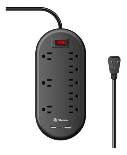 Multicontacto 8 Salidas Doble Cargador Usb Negro Steren