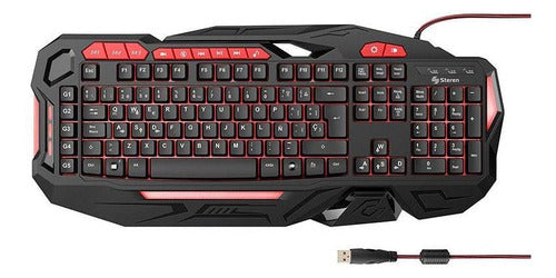 Teclado Steren Com-6490 Usb Gamer Retroiluminado Negro