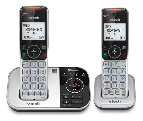 Vtech Vs112-2 Dect 6.0 Teléfono Inalámbrico Bluetooth 2 Para El Hogar Con Contestador, Bloqueo De Llamadas, Identificado